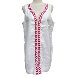 Tommy Bahama Pink, Red and White Linen Cotton Embroidered Shift Dress Size XL/TG